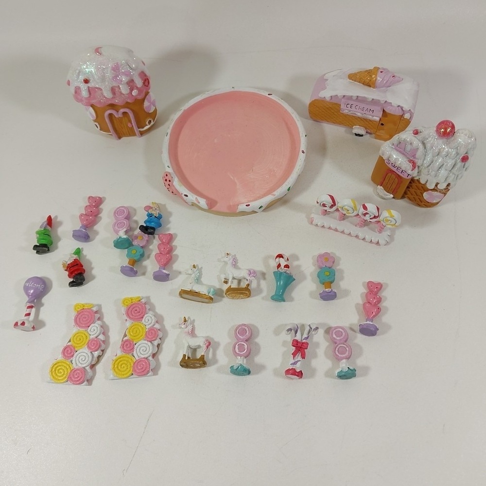 Miniature Fairy Garden Lot 24 Ice‎ Cream, Pink, Candy, Unicorn, House, Path